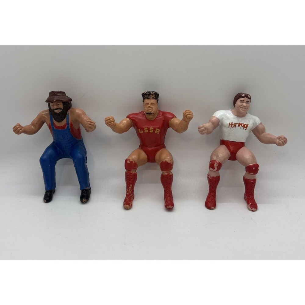 1985 ROWDY RODDY PIPER, HILLBILLY JIM NIKOLAI VOLKOFF WWF LJN THUMB WRESTLER LOT